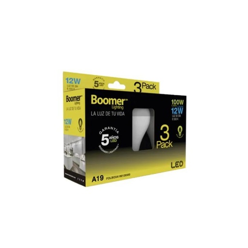 [LBFOLED-010] FOLBO0A190126500 LAMPARA LED A19 12W 65K 3 PACK BOOMER